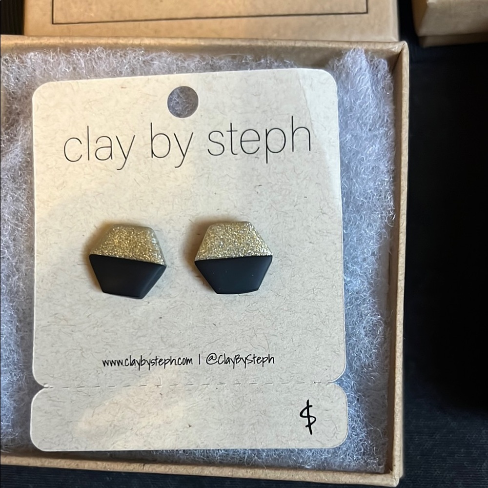 Clay by Steph Gold and Black Geometric Earrings